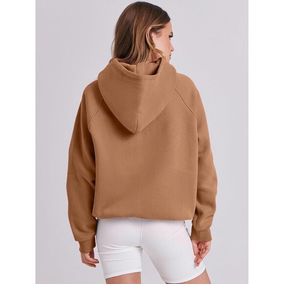 Women Light Brown Hoodies Oversized Fleece Long Sleeve Comfy Casual Sweatshirts - Picture 4 of 9